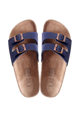 Two-strap sandals made of leather-cork-cinnamon
