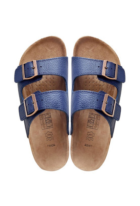 Blue slippers men's leather-cork