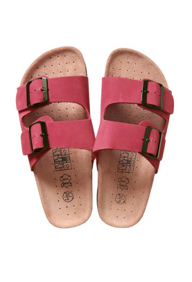 Leather-cork & cinnamon sandals "crimson"