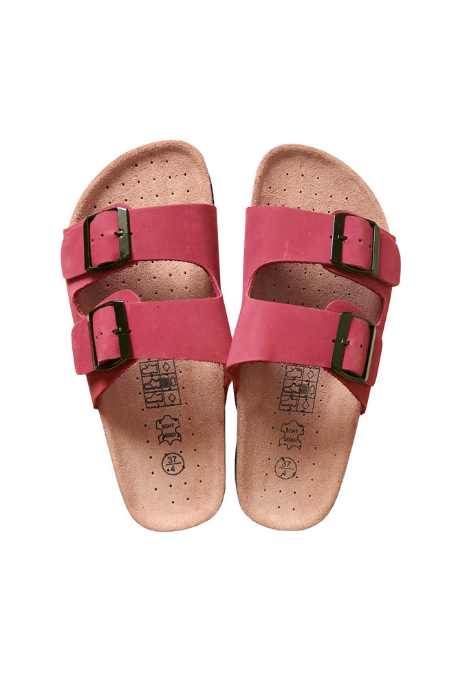 Leder-Kork Sandalen in Purpurrot