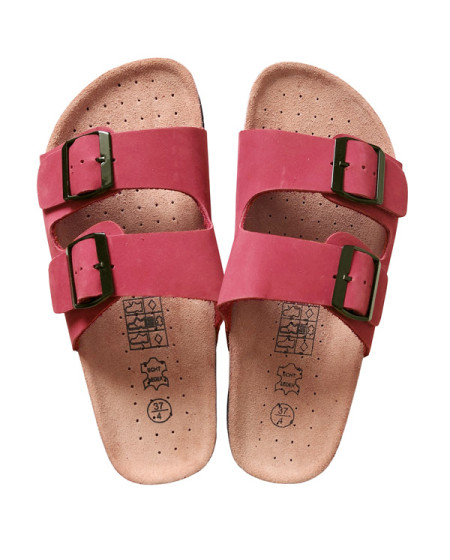 Leder-Kork Sandalen in Purpurrot