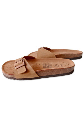 Leder Pantoletten für Damen im Beigeton