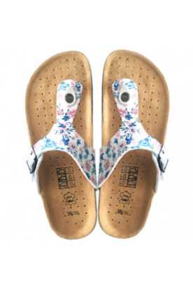 Hochwertige Damen Flip Flops Leder Weiss mit Muster