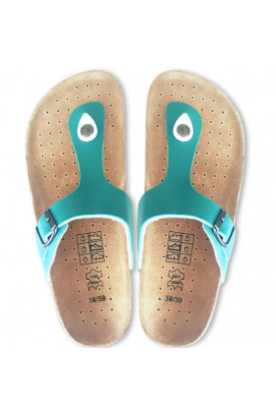 Damen Flip flops aus Leder und Kork in Türkis