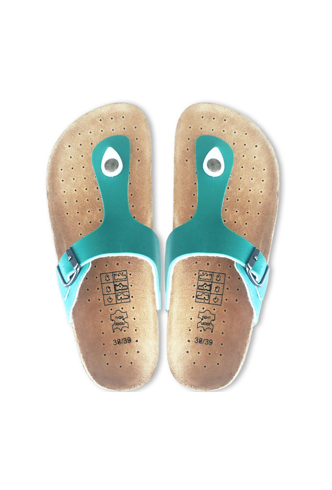 Damen Flip flops aus Leder und Kork in Türkis