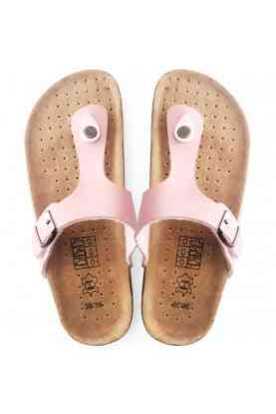 Leather flip flops women pink