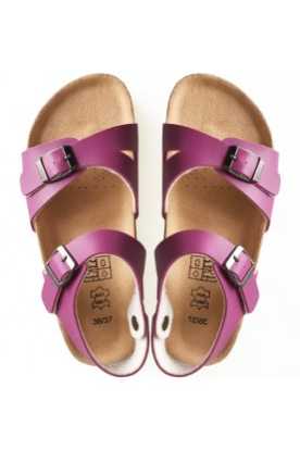 Leder & Kork Zimt-Sandalen Rotviolett (Magenta)