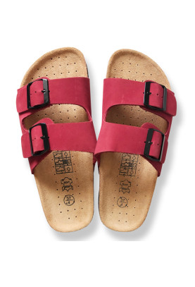 Leather-cork & cinnamon sandals "crimson"