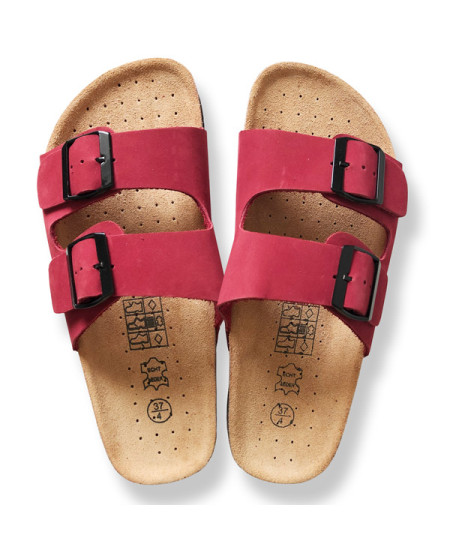 Leder-Kork Sandalen in Purpurrot