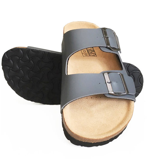 Graue Leder-Kork Sandalen mit Zimtfüllung