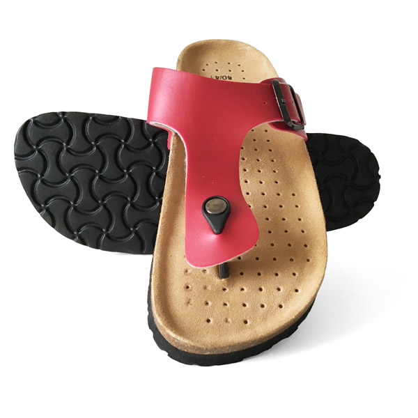 Leder-Kork Sandalen in Rot